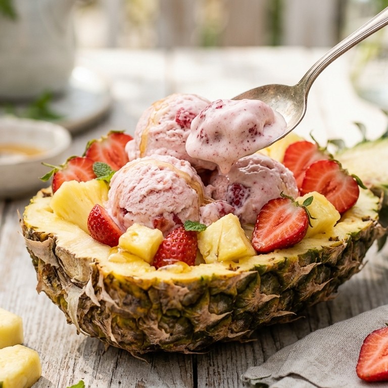 Aardbeienijs met gemeng fruit