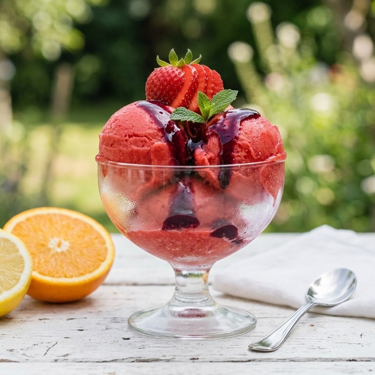 Aardbeiensorbet met creme de cassis