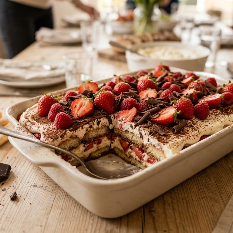 Aardbeientiramisu voor buffet