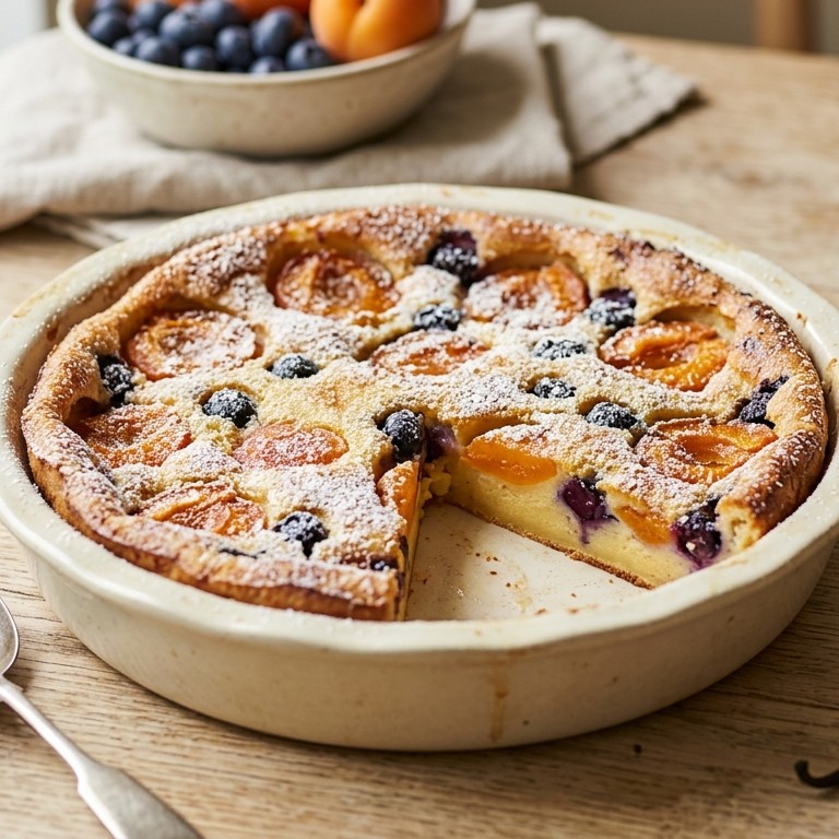 Abrikozen / blauwebessen clafoutis