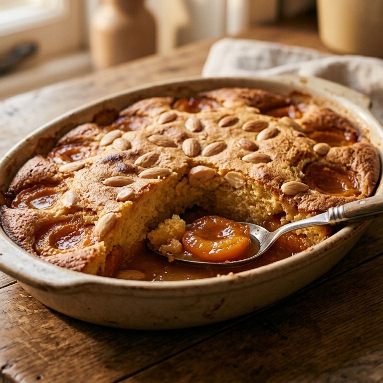 Abrikozen-cakepudding met amandel