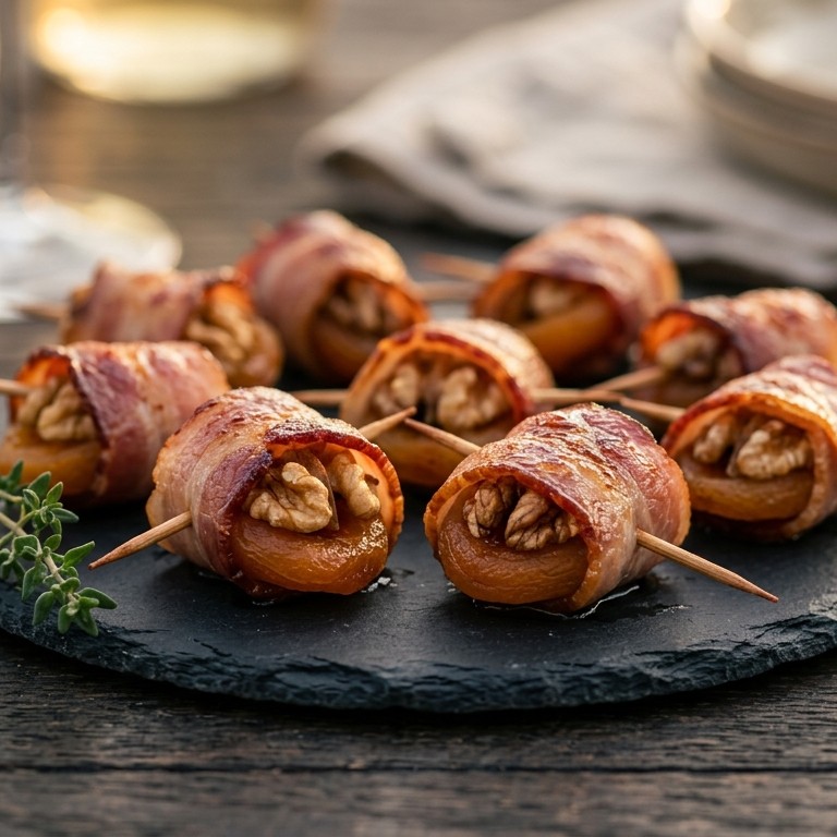 Abrikozen met walnoten en bacon