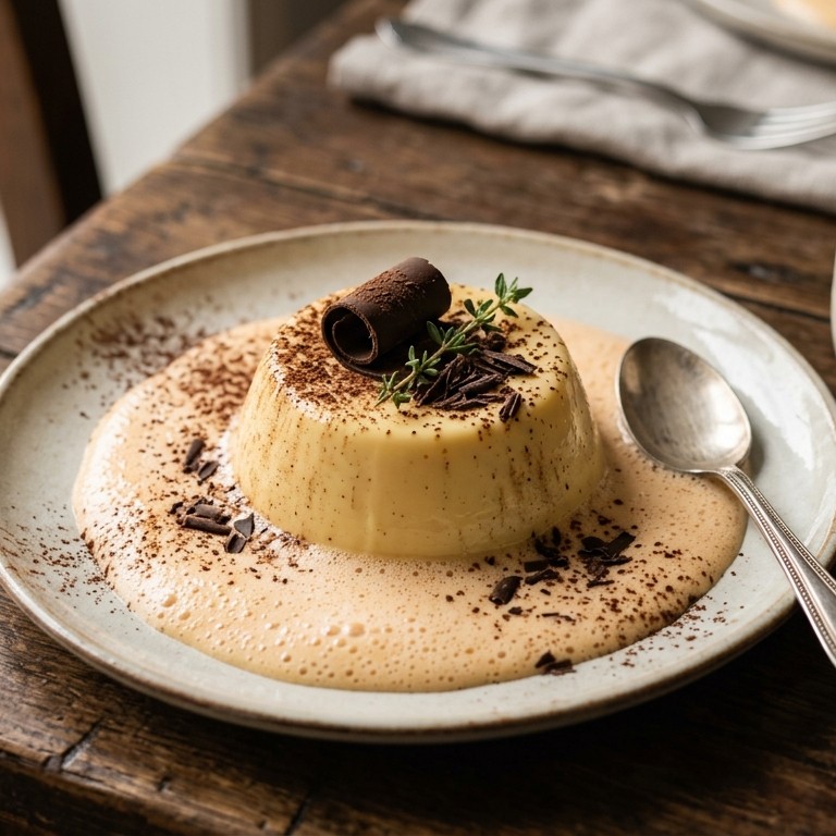Advokaatpudding met schuimige yoghurtsaus