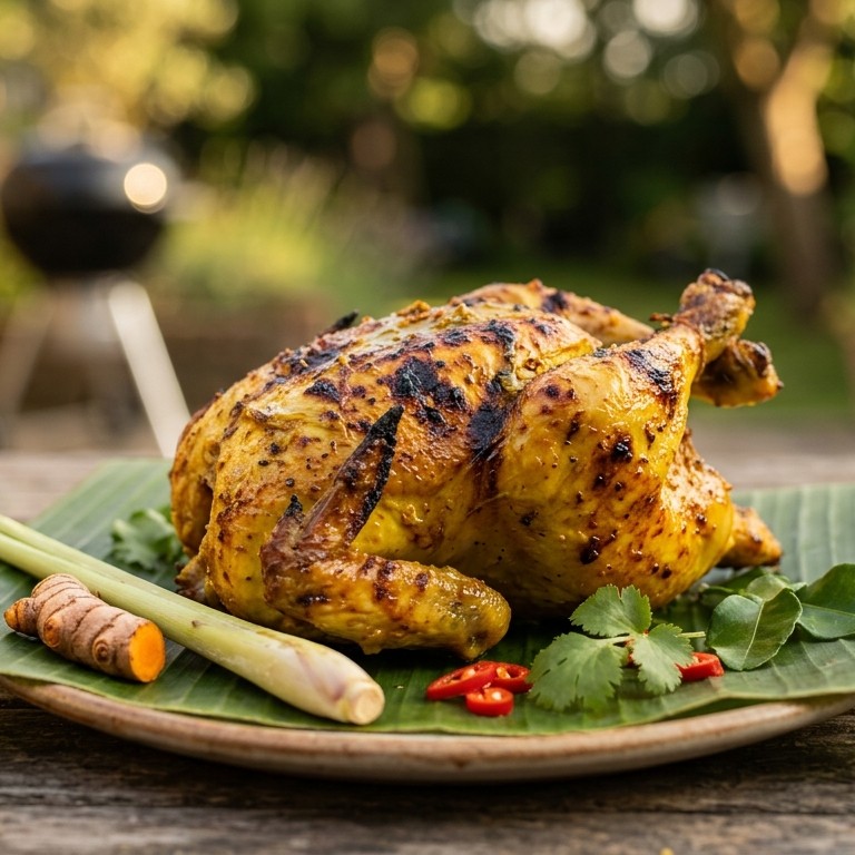 Ajam bakar boemboe kuning (kip van de bbq met een zachte kerriesaus)