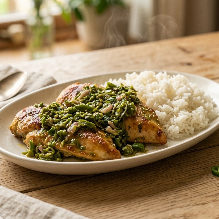 Ajam boemboe hijau (kipfilets met groene boemboe)