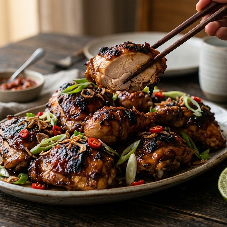 Ajam goreng empat (pittig geroosterde kip)