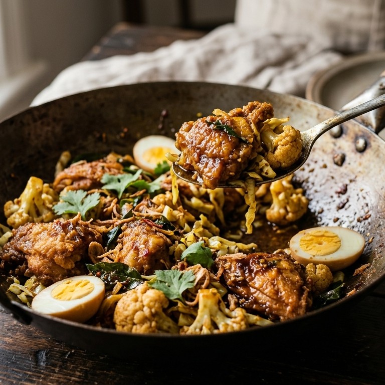 Ajam Goreng Kol (gebakken kip met bloemkool)