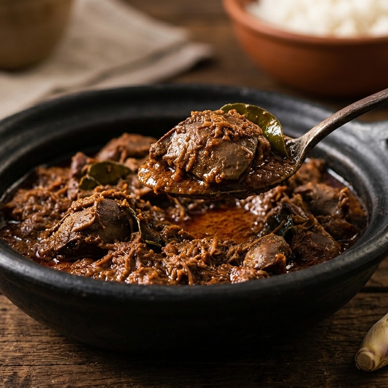 Ajam Rendang hati ampela (kippenlever en maagjes in kokossaus)