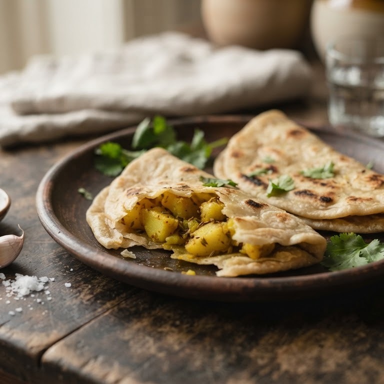 Aloe Bherie (roti met aardappel vulling)