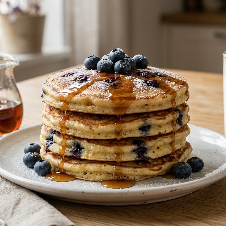 Amerikaanse pancakes met blauwe bessen