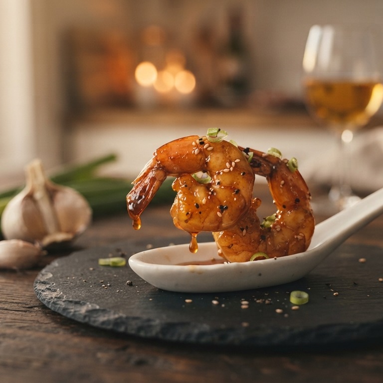 Amuse van gekarameliseerde scampi's