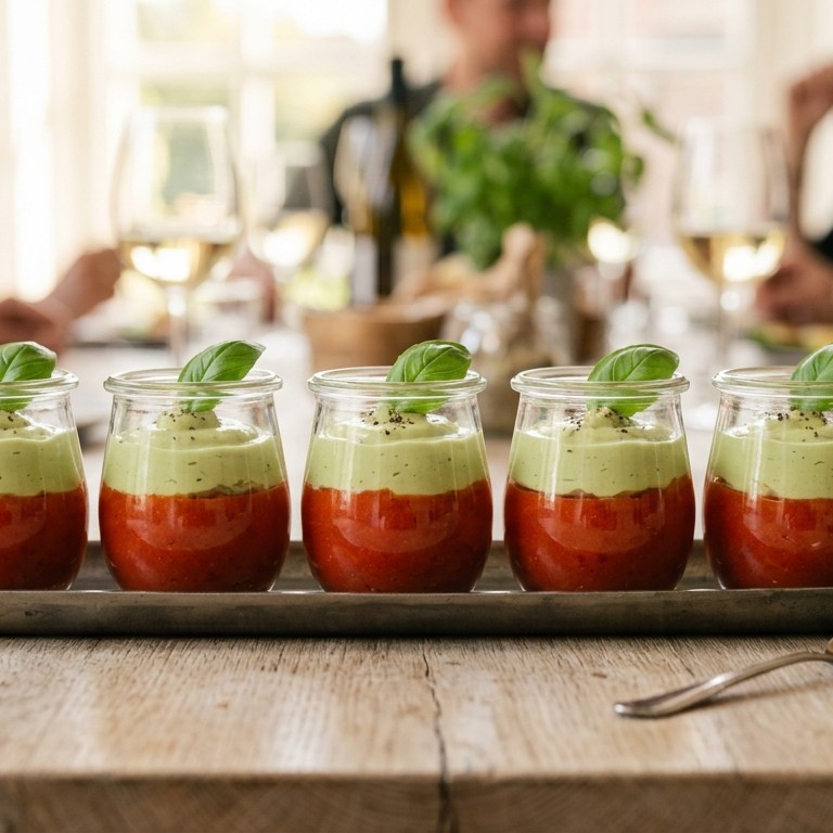 Amuse van paprikamousse met avocado
