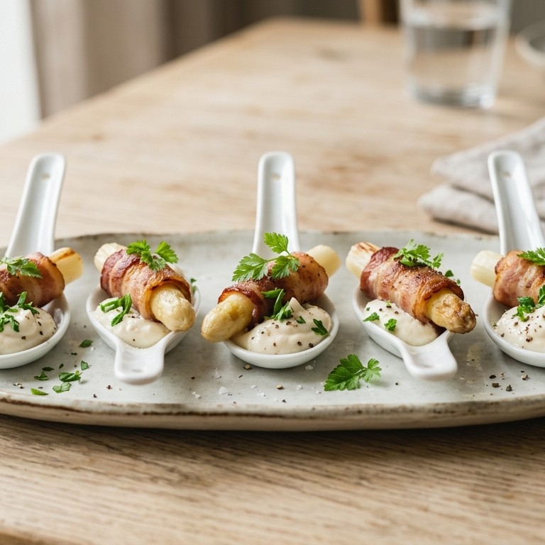 Amuses katenspek-asperge met mierikswortelcrème