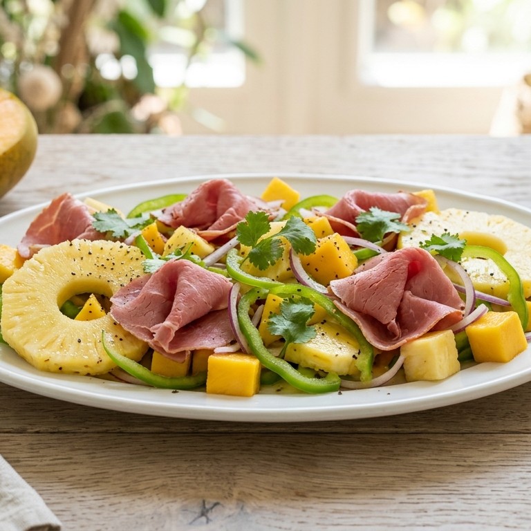 Ananas-mangosalade met pekelvlees