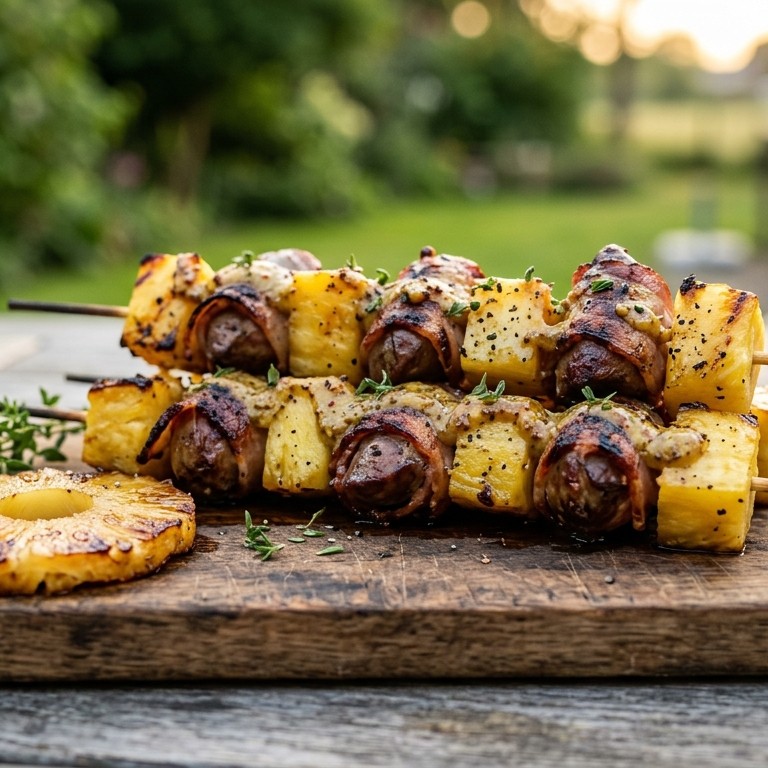 Ananas met kippenlevertjes op de BBQ