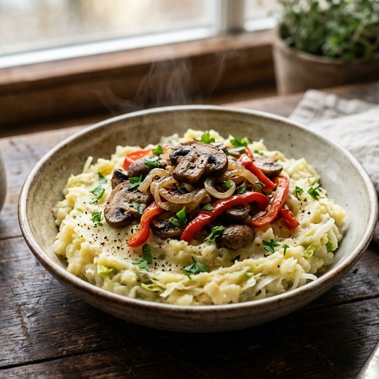 Andijviestamppot met paprika en champignons