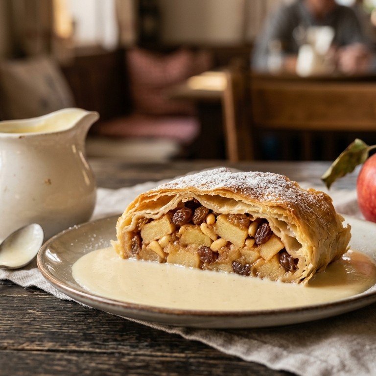 Apfelstrudel met vanillesaus