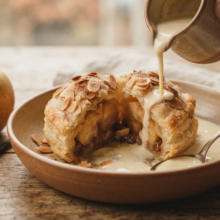 Appelbol met vanillesaus