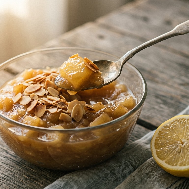 Appelcompote met amandelschaafsel