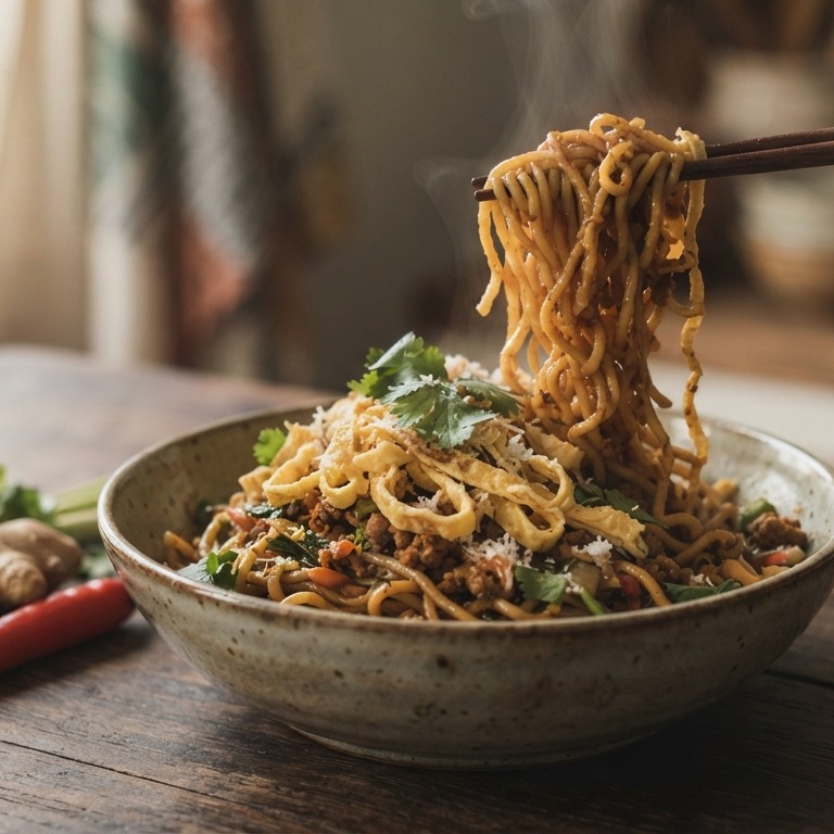 Arem-arem mie (miegerecht met gekruid gehakt)
