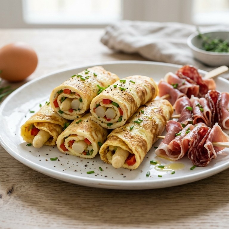 Asperge-omeletjes met hamspiesjes