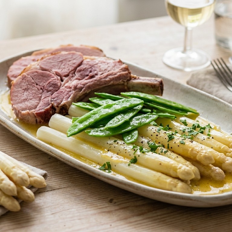 Asperges met peultjes en beenham