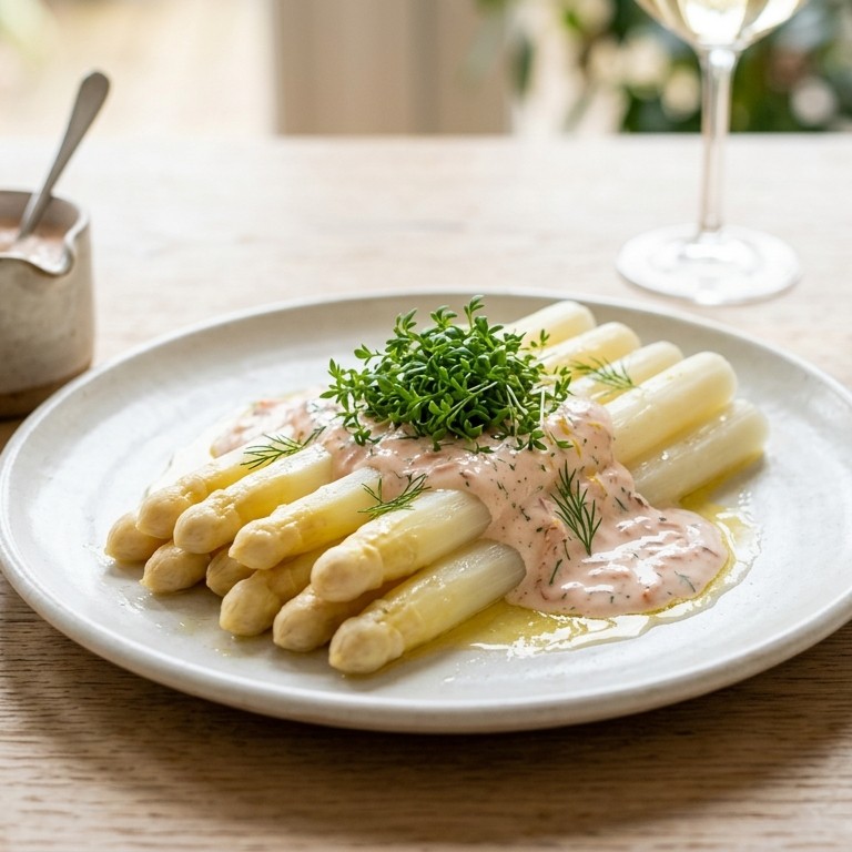 Asperges met zalmroom en tuinkers