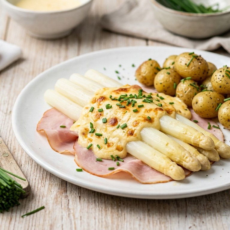 Asperges op een bedje van beenham