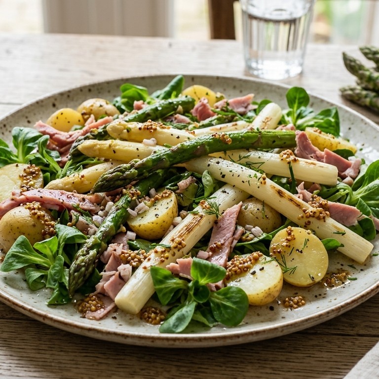 Aspergesalade met ham en mosterddressing