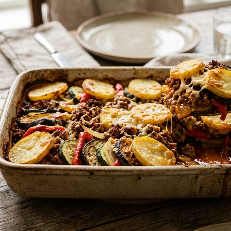 Aubergine-courgetteschotel met gehakt