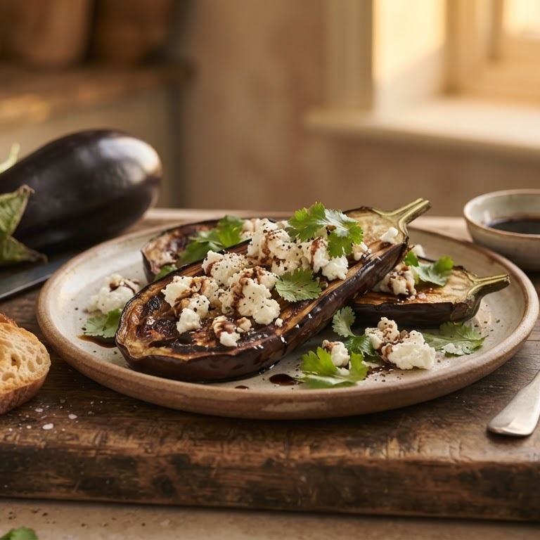 Aubergine met geitenkaas en koriander