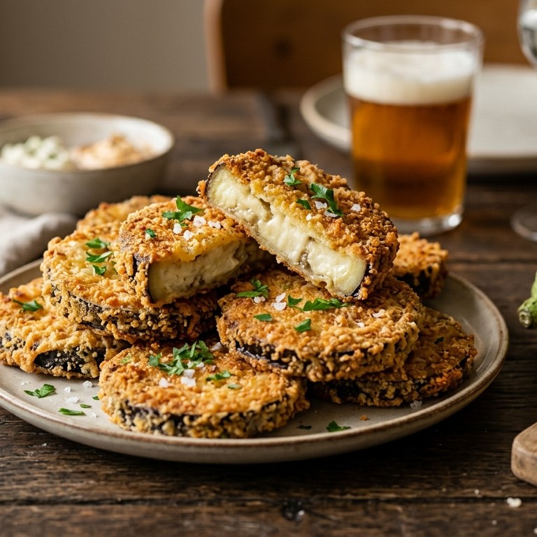 Aubergineplakjes met een kaaskorstje