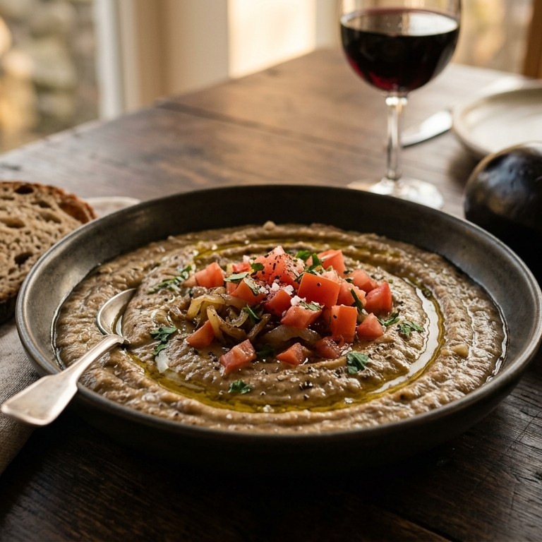 Auberginepuree met tomaat en knoflook