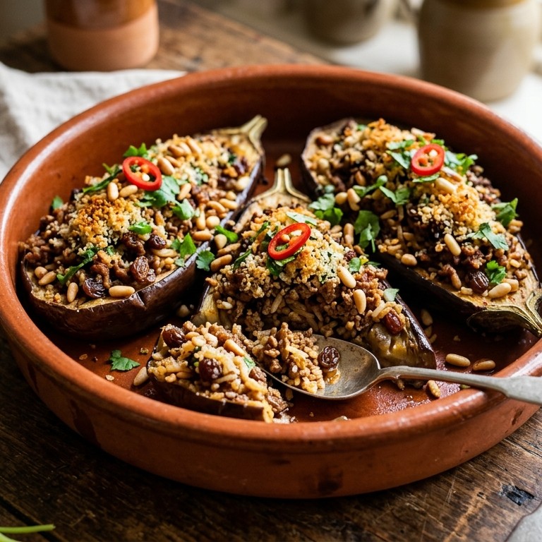 Aubergines gevuld met lamsgehakt