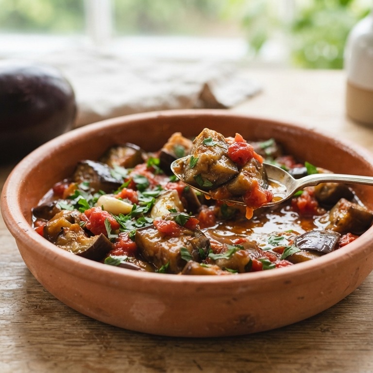 Aubergines met tomaat en knoflook