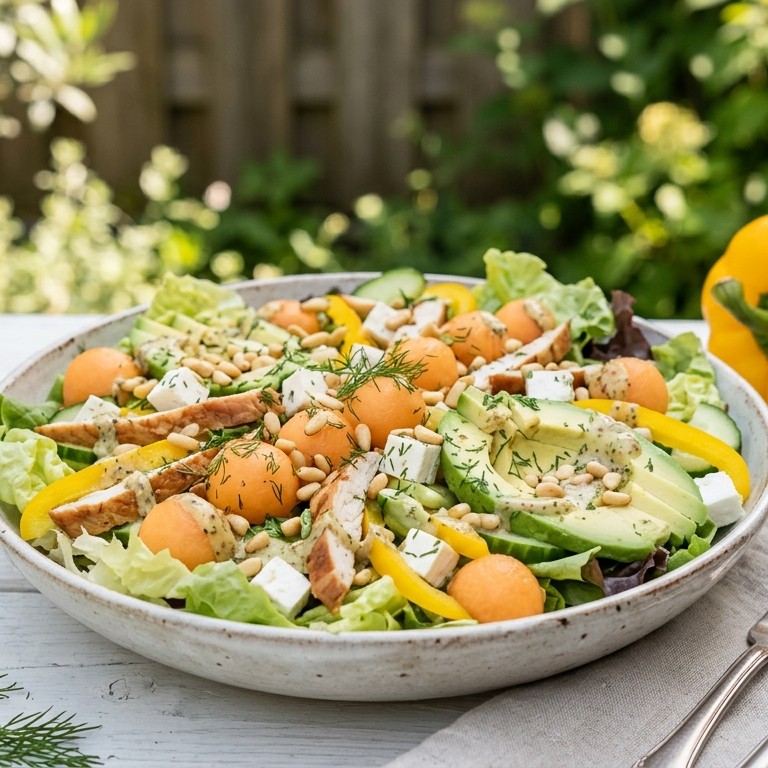 Avocado meloensalade met kipreepjes