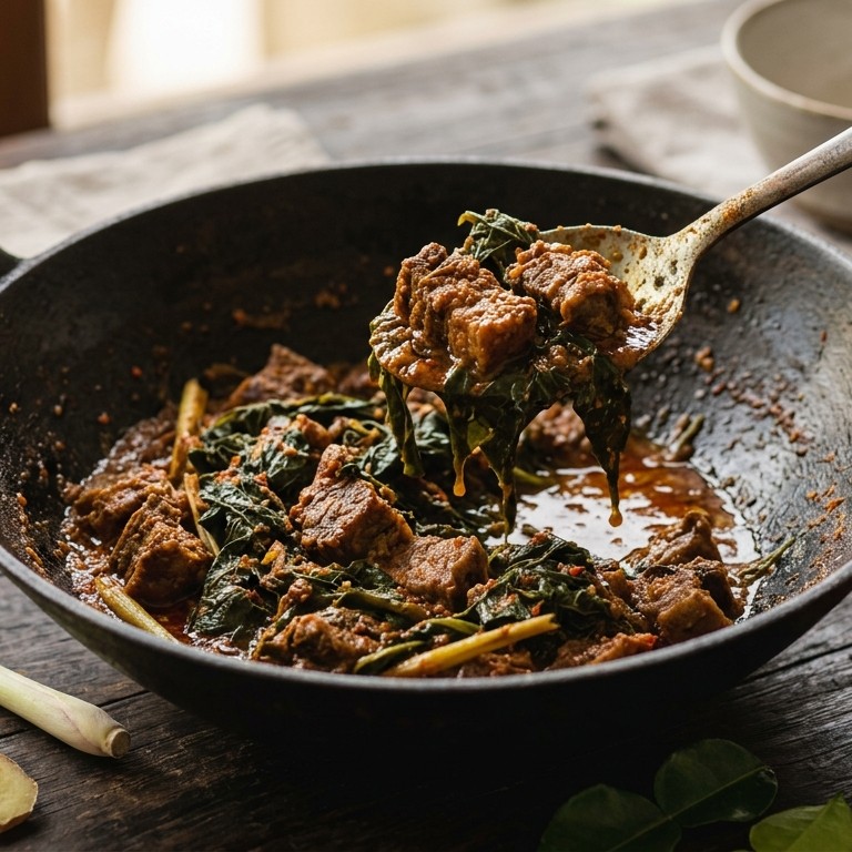Babi Pedis Dan Daun Papaya (licht gekruid varkensvlees met gemberwortel)