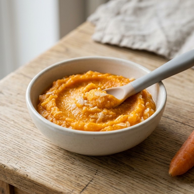 Baby peenstampje va 6 maanden met aardappels en koolvisfilet