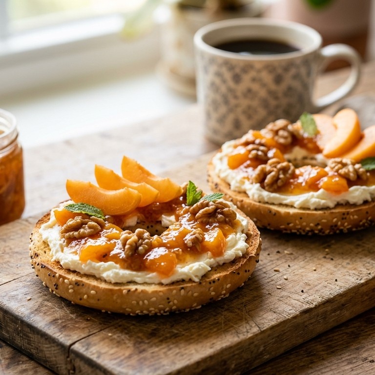 Bagels met verse roomkaas en notenconfiture