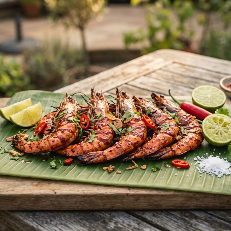 Bakar merah udang panggang (geroosterde rode garnalen)