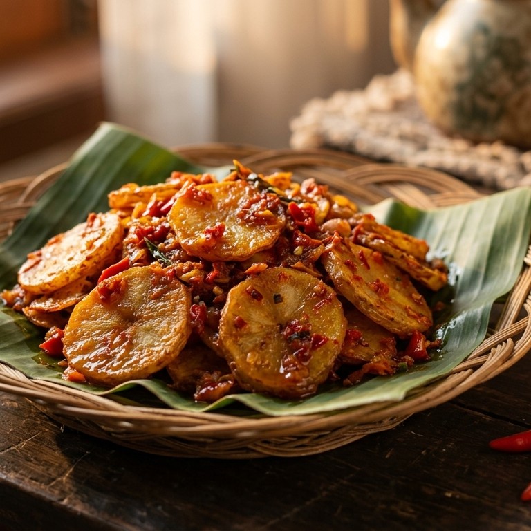 Balado Kentang (aardappelschijfjes met kruiden)