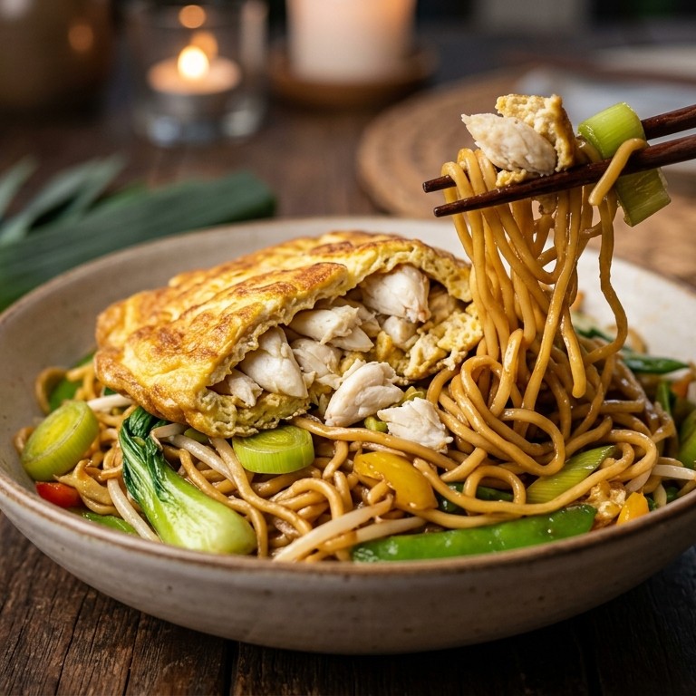 Bami met krab-omelet