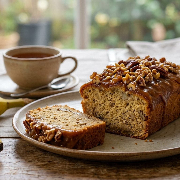 Banaan-caramelcake met noten