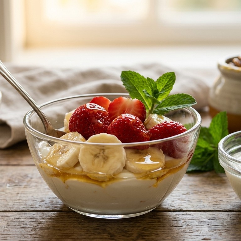 Banaan en aardbeien met honing