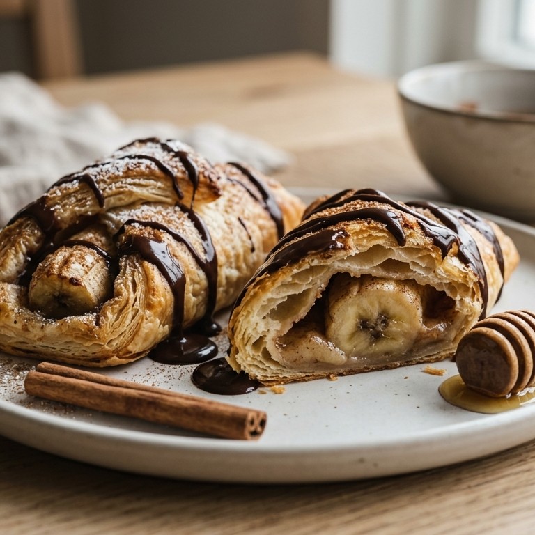 Banaan in bladerdeeg met chocola