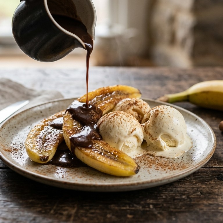 Banaan met chocoladesaus