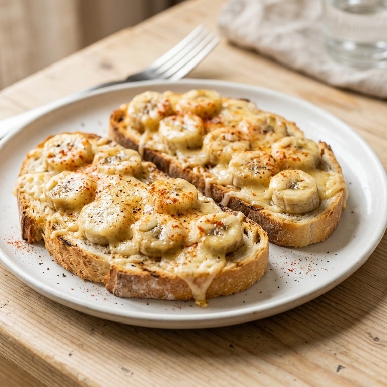 Banaan met gesmolten kaas op brood