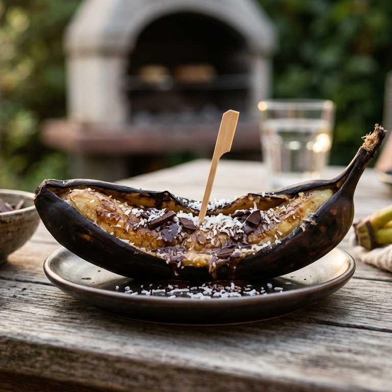 Banaan op de BBQ met chocoladevlokken