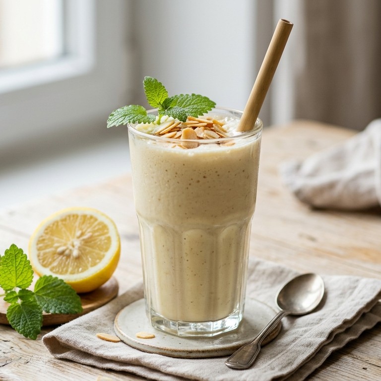 Bananenshake met amandelschaafsel