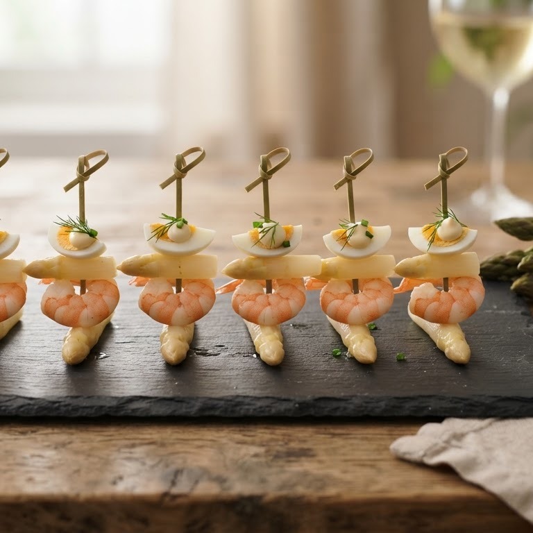 Bandarilla met garnaal en asperge